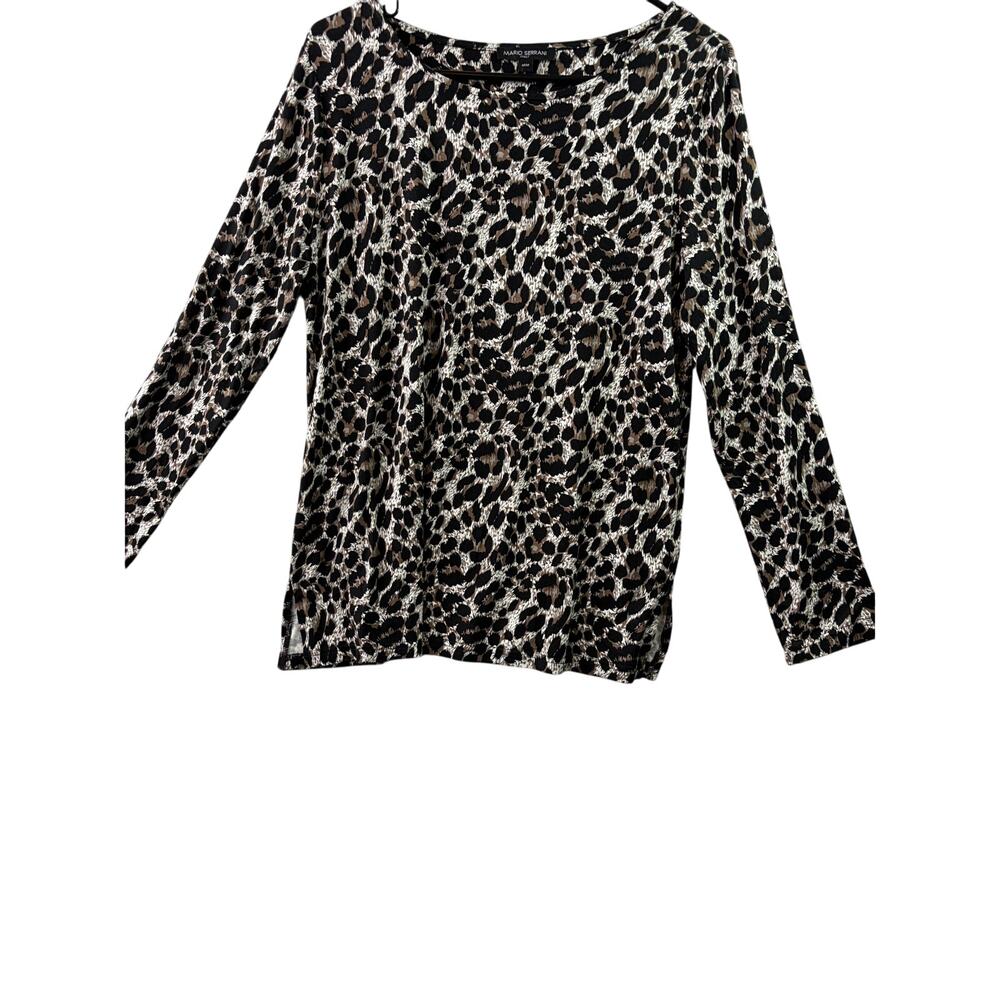 Mario Serrani Italy crew neck long sleeve leopard print top – size M